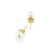 Stud Earrings with 6mm Round Cultured Freshwater Pearl in 10kt Yellow Gold