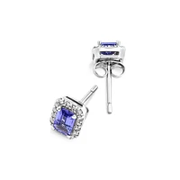 Halo Stud Earrings with Tanzanite & 0.25 Carat TW of Diamonds in 14kt White Gold