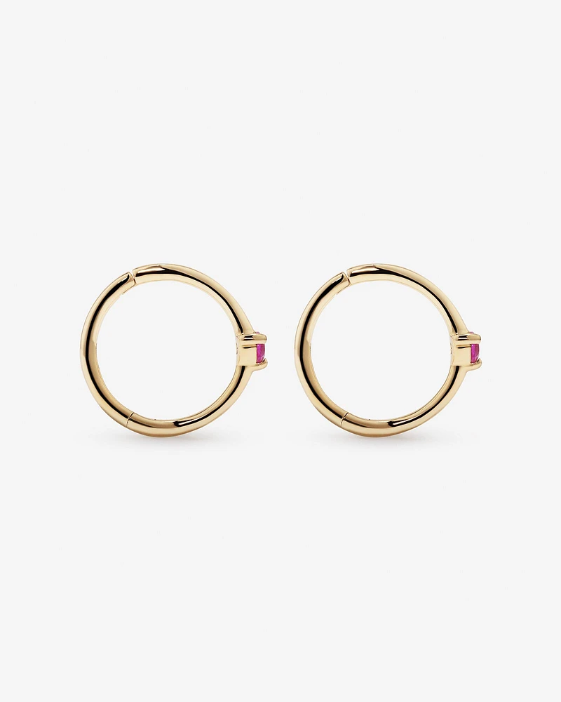 Pink Sapphire Gemstone Accent Sleeper Earrings in 10kt Yellow Gold