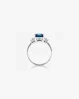 London Blue Topaz Ring with 0.30 Carat TW of Diamonds in 14kt White Gold