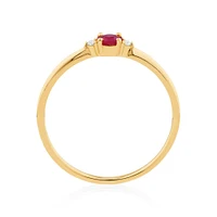 3 Stone Ring with Ruby & Diamonds 10kt Yellow Gold