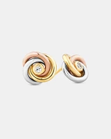Diamond Accent Tri Tone Knot Stud Earrings in 10kt Yellow, Rose and White Gold