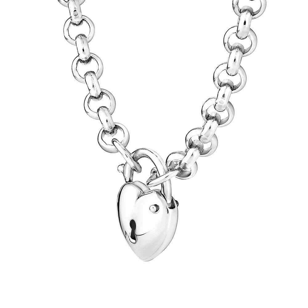 45cm (18") 5mm-5.5mm Width Heart Padlock Belcher Necklace in Sterling Silver