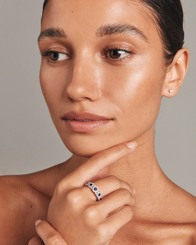 Bubble Ring with Sapphire and .50 Carat TW Diamonds in 14kt White Gold