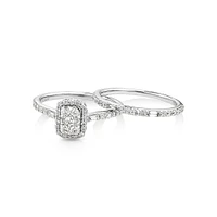 0.75 Carat TW Rectangle Shaped Cluster Engagement Ring and Wedding Ring Bridal Set in 14kt White Gold