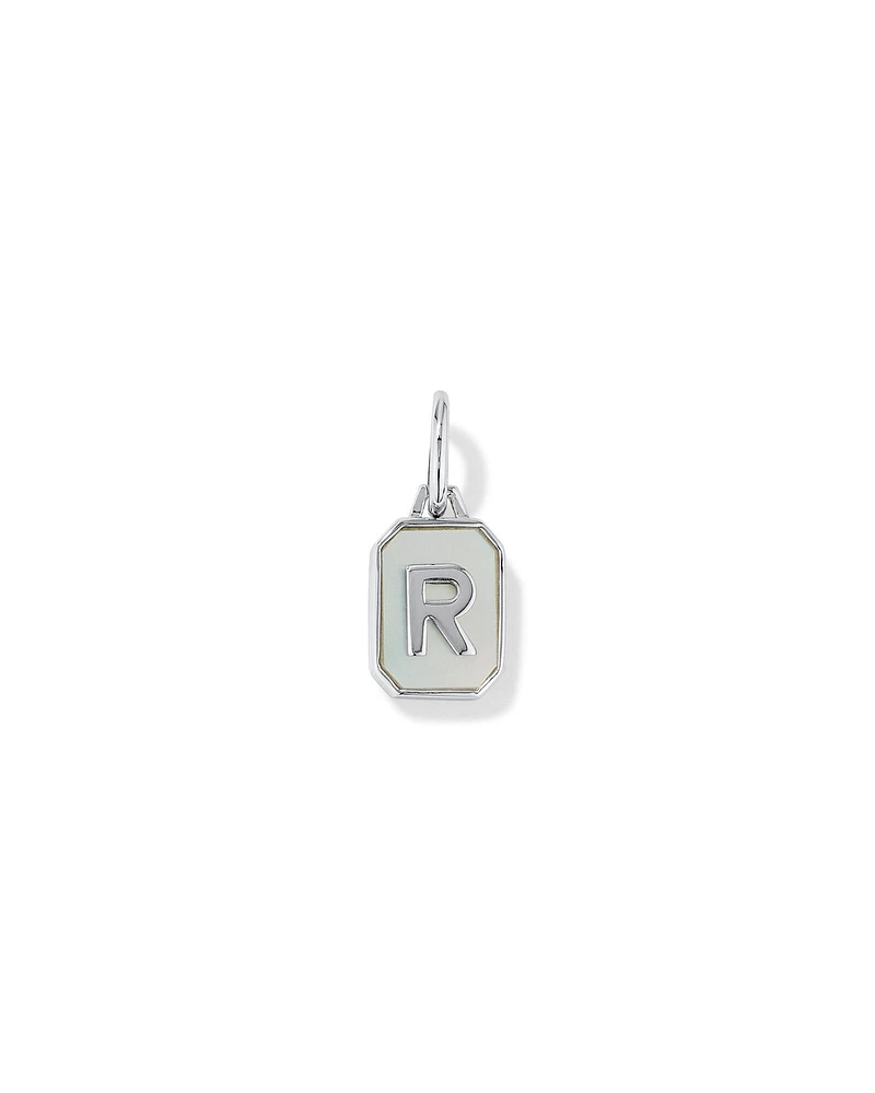 Letter F Mother of Pearl Initial Pendant in Sterling Silver