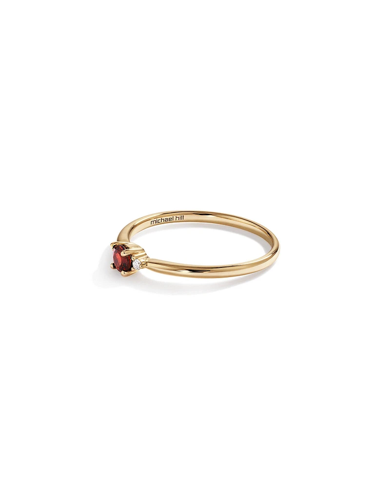 3 Stone Ring with Garnet & Diamonds in 10kt Yellow Gold