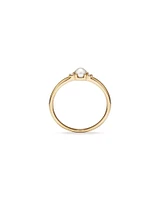 3 Stone Ring with Cultured Freshwater Pearl & Diamonds in 10kt Yellow Gold