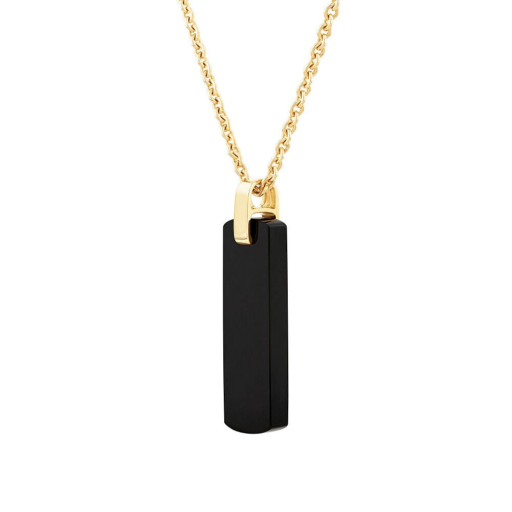 Men's Rectangular Onyx Pendant on Rolo Chain in 10kt Yellow Gold