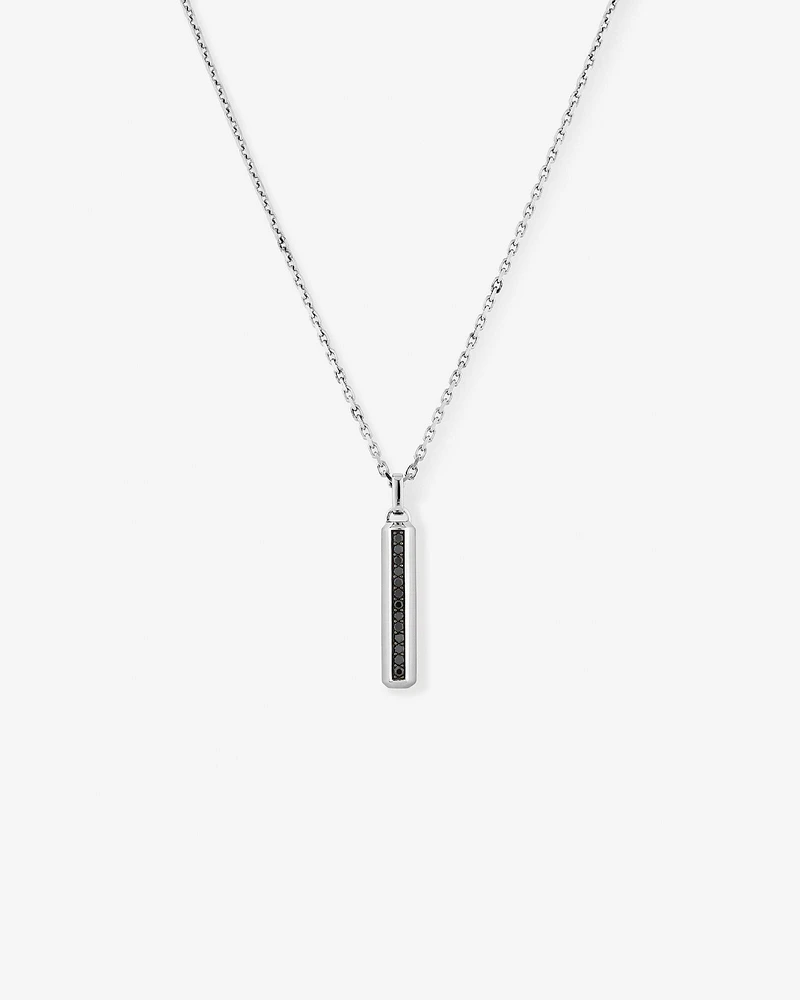 Men's Pave Black Diamond Pendant on Cable Chain in Sterling Silver