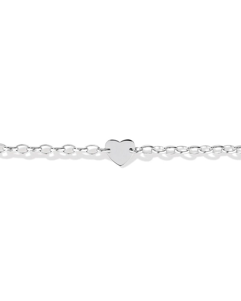 Bracelet en argent sterling avec médaillon cœur et chaîne ovale Belcher