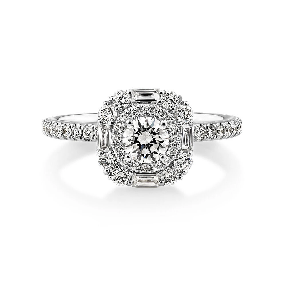 Sir Michael Hill Designer Halo Engagement Ring with 0.79 Carat TW Diamonds in 18kt White Gold