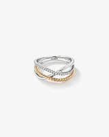Crossover Wrap Ring with .15 Carat TW Diamonds in Sterling Silver and 10kt Yellow Gold