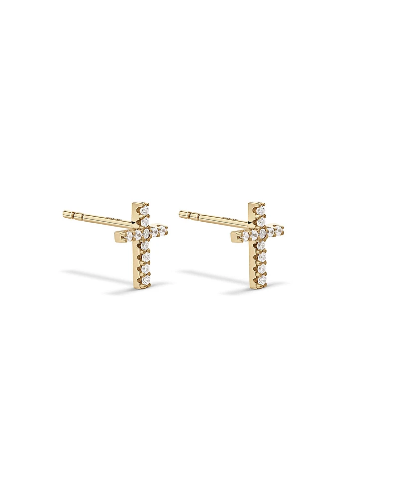 Cubic Zirconia Cross Stud Earrings in 10kt Yellow Gold