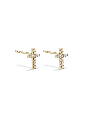 Cubic Zirconia Cross Stud Earrings in 10kt Yellow Gold