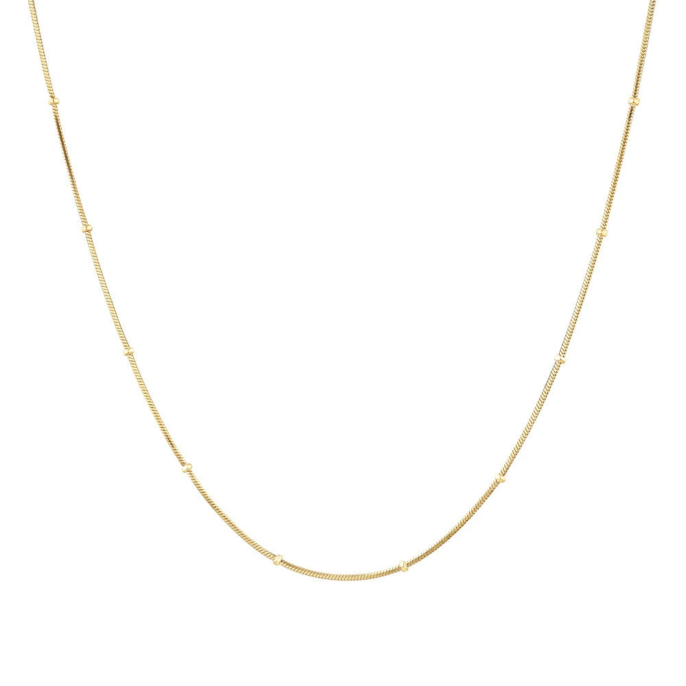 Snake Chain and Bead Station Necklace in 10kt Yellow Gold