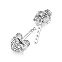 Fine Pave Diamond Heart Stud Earrings in Sterling Silver