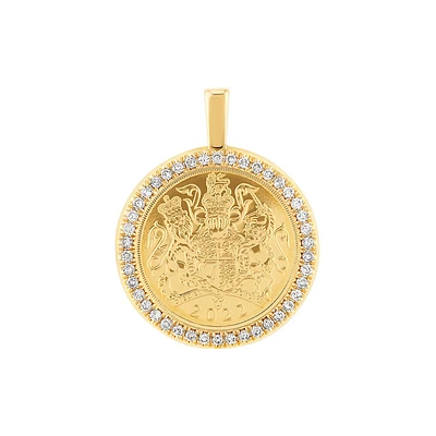 Half Sovereign Pendant with 0.38 Carat TW of Diamonds in 10kt & 22kt Yellow Gold