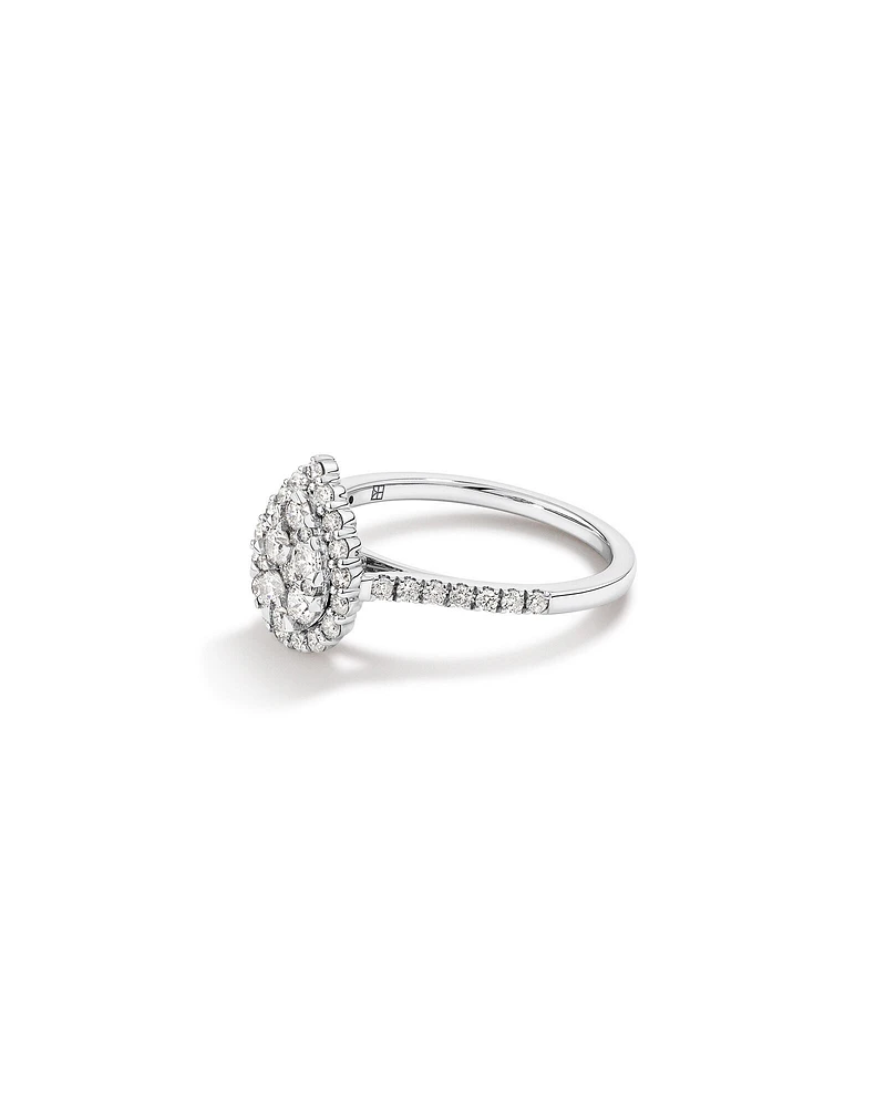 0.79 Carat TW Pear Shaped Cluster Diamond Halo Engagement Ring in 14kt White Gold