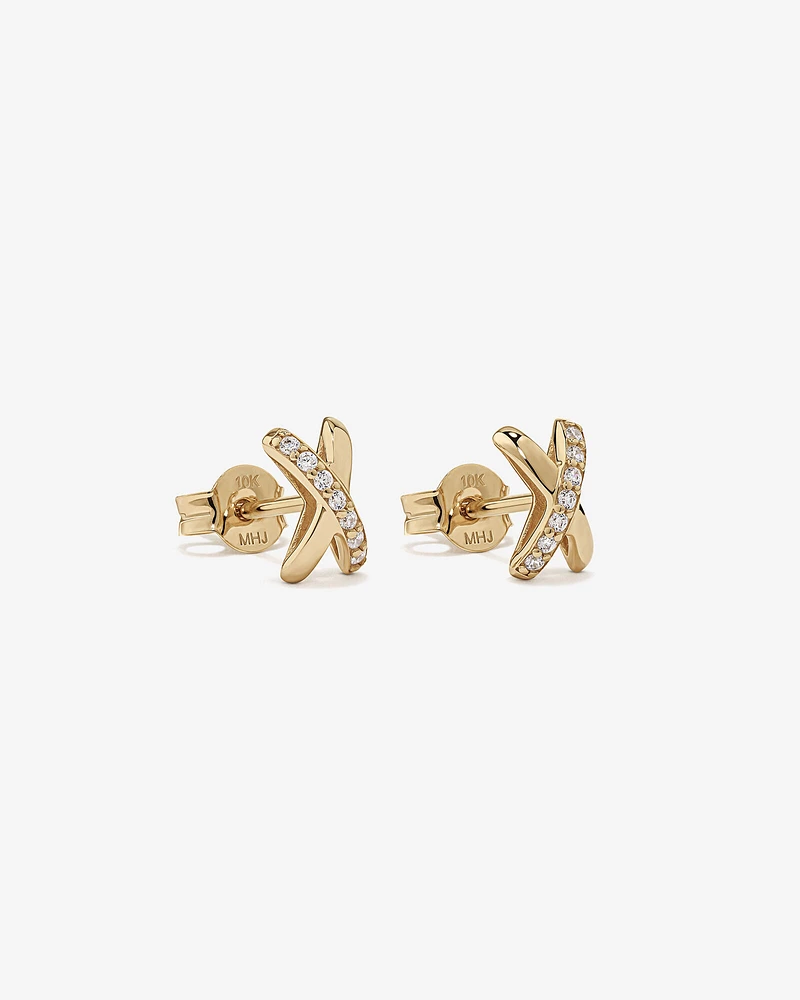 Cubic Zirconia Crossover Stud Earrings in 10kt Yellow Gold