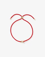 Lunar New Year Snake Charm Red Silk Bolo Bracelet with Garnet Gemstone Accents in 10kt Yellow Gold