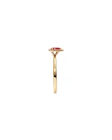 Pear Cut Red Ruby Gemstone and 0.08 Carat TW Diamond Halo Ring in 10kt Yellow Gold