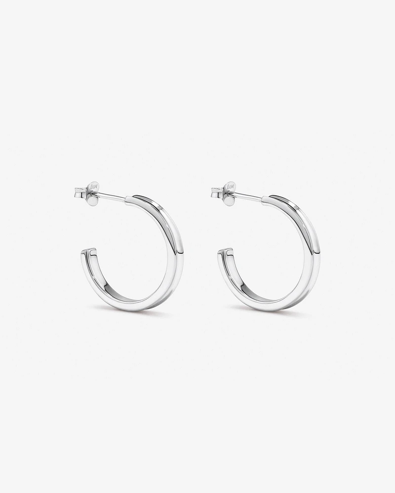 Flared Narrow Half Hoop Stud Earrings in Sterling Silver