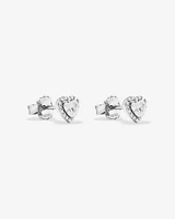 Heart Shape Cubic Zirconia Halo Stud Earrings in Sterling Silver