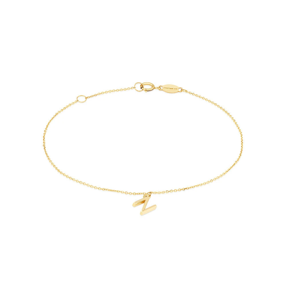 19cm (7.5") C Initial Bracelet in 10kt Yellow Gold