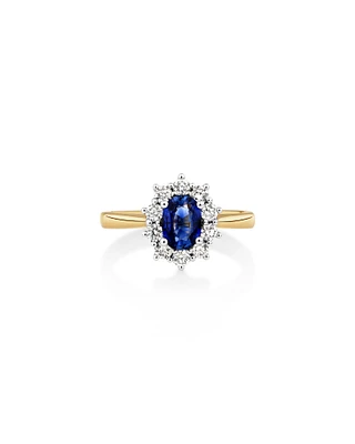 Ring with Sapphire & 1/2 Carat TW of Diamonds in 14kt Yellow & White Gold