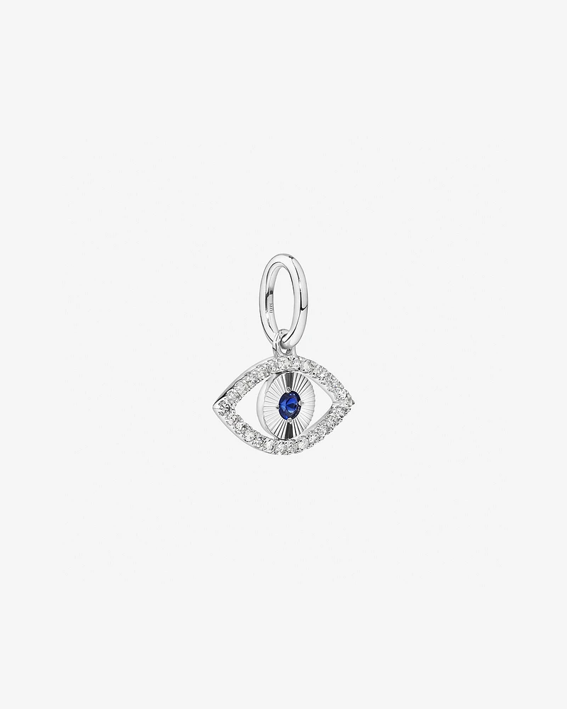 Diamond and Sapphire Evil Eye Pendant in 10kt White Gold