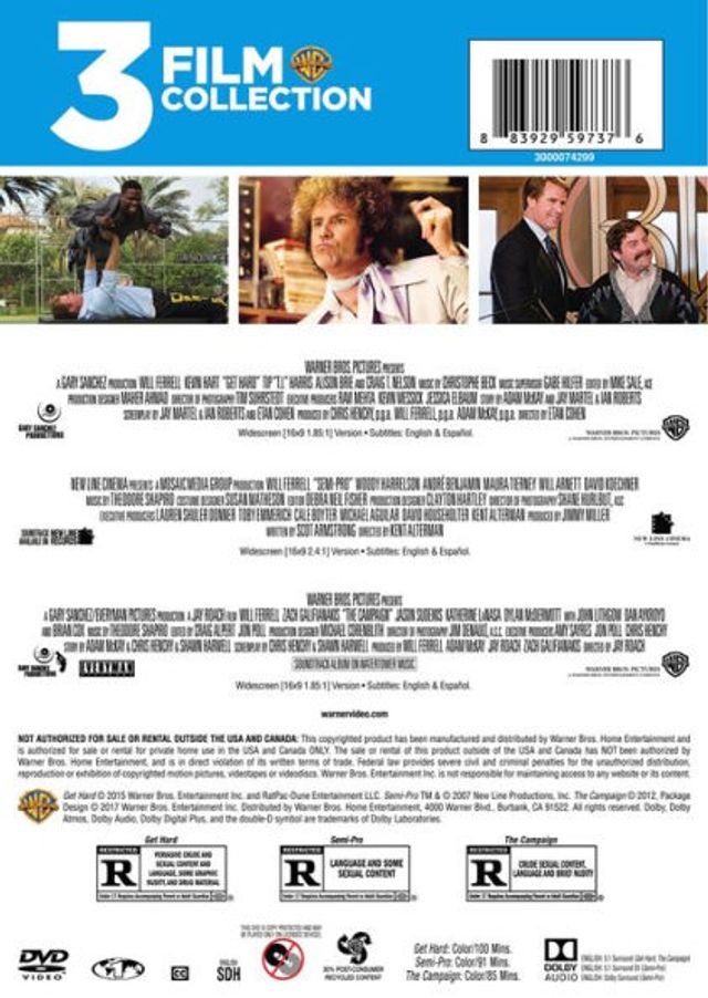 3 Film Collection: Will Ferrell - Get Hard/Semi-Pro/The Campaign [2 Discs]