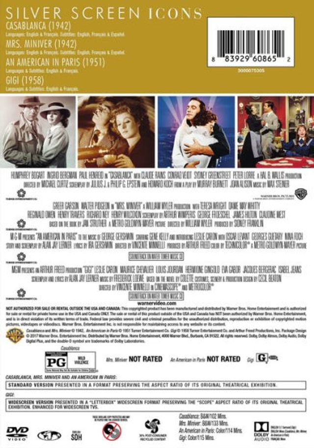 Silver Screen Icons: Best Pictures- Casablanca/Mrs. Miniver/An American in Paris/Gigi [4 Discs]