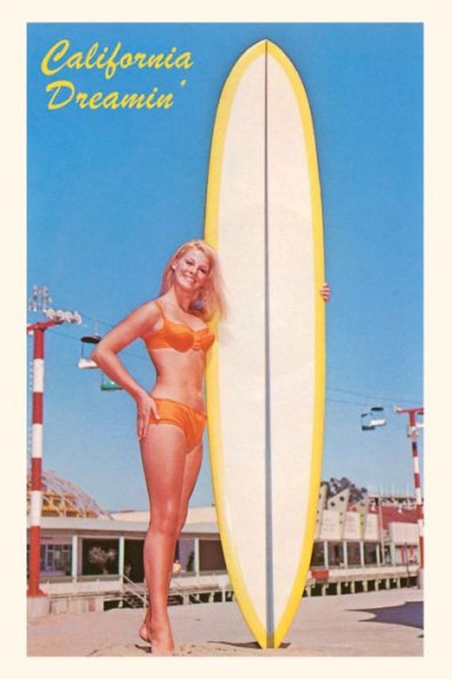 The Vintage Journal Blonde Woman with Tall Surfboard, California