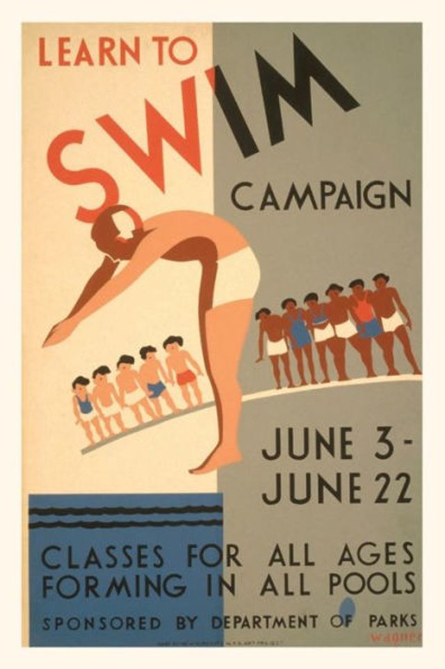 Vintage Journal Learn to Swim Poster