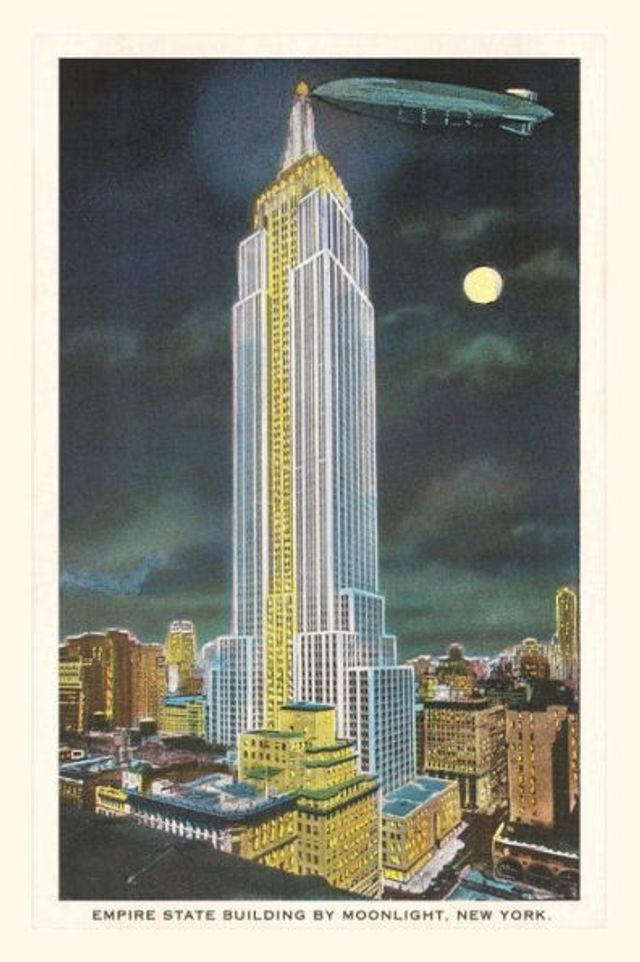 Vintage Journal Blimp, Moon over Empire State Building, New York City