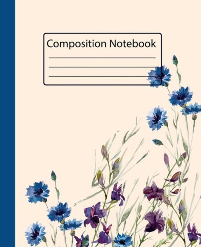 Composition Notebook: Cute Journal College Ruled - Pretty Blue & Purple Floral Design Matte Cover - 100 Pages 7.5 x 9.25 Inches