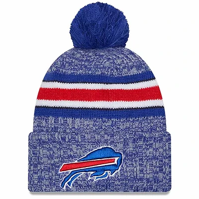 Buffalo Bills 2023 NFL Sideline Team Color Pom Cuffed Knit Beanie Hat