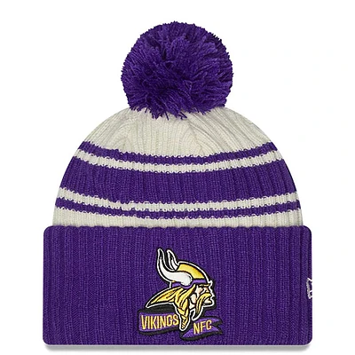 Minnesota Vikings New Era 2022 NFL Sideline Sport Pom Cuffed Knit Beanie Hat