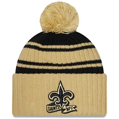 New Orleans Saints New Era 2022 NFL Sideline Sport Pom Cuffed Knit Beanie Hat