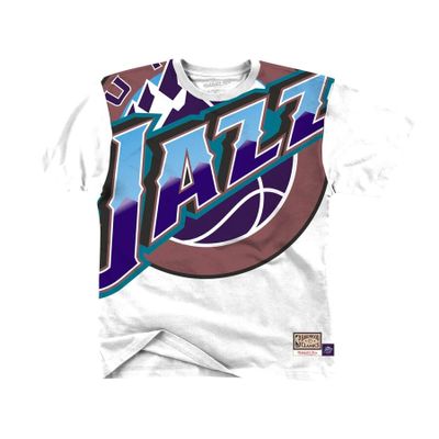 Utah Jazz Big Face Mitchell & Ness White T-Shirt