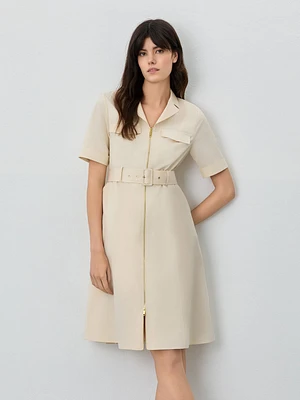 Vestido Safari Pelo Joelho Em Algodão Tencel