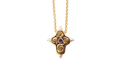 Flora Cross Necklace- Sapphire