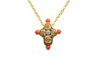 Flora Cross Necklace- Coral