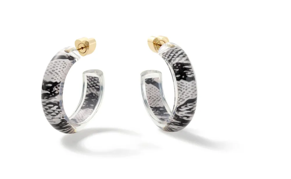 Small Snake Print Lucite Jelly Hoop Earrings