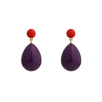 Eshvi's Small Drop Earrings in 18K Yellow Gold Plated Sterling Silver and Brass with Red and Violet Enamel