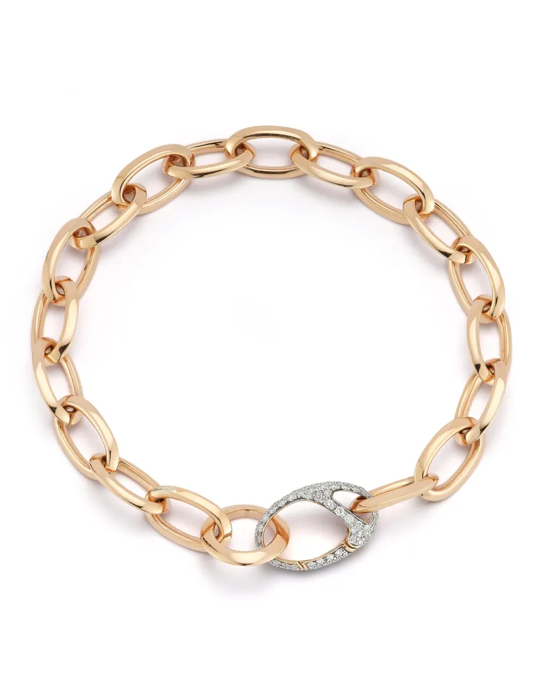 Garnett 18K Rose Gold Link Bracelet with Diamond Oval Clasp