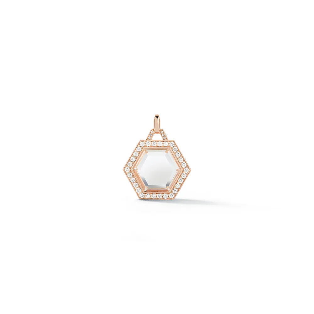 Bell 18K Diamond & Rock Crystal Hexagon Charm