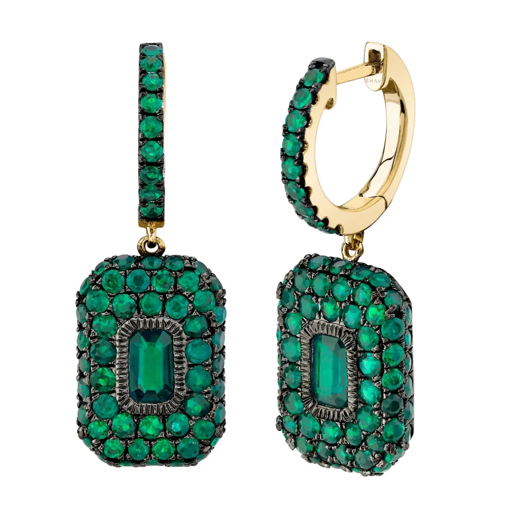 Emerald Pave Baguette Drop Earrings