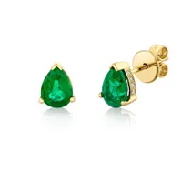 Emerald Teardrop Halo Studs